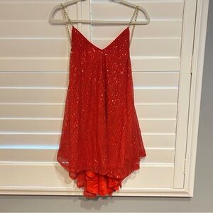 Love & Lemonade Sequin Mini Dress with Bedazzled Straps Low Back Red Size Med